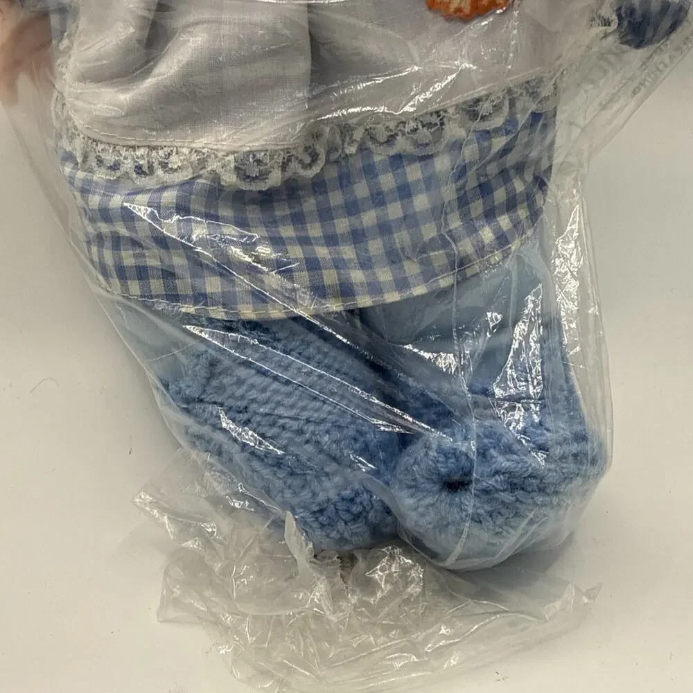Vintage 15” Soft Body Baby Doll Blonde Hair Blue Gingham Dress *